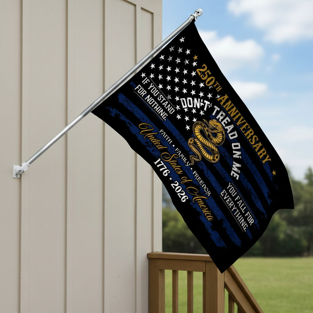 USA 250th Anniversary House Flag – Don't Tread On Me Patriotic Design