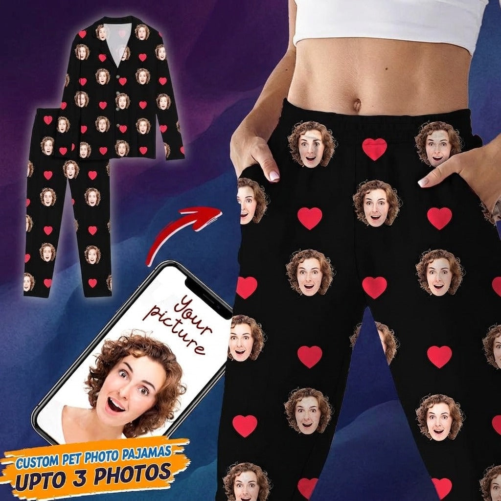 Custom Photo Face And Heart Icon Pajamas
