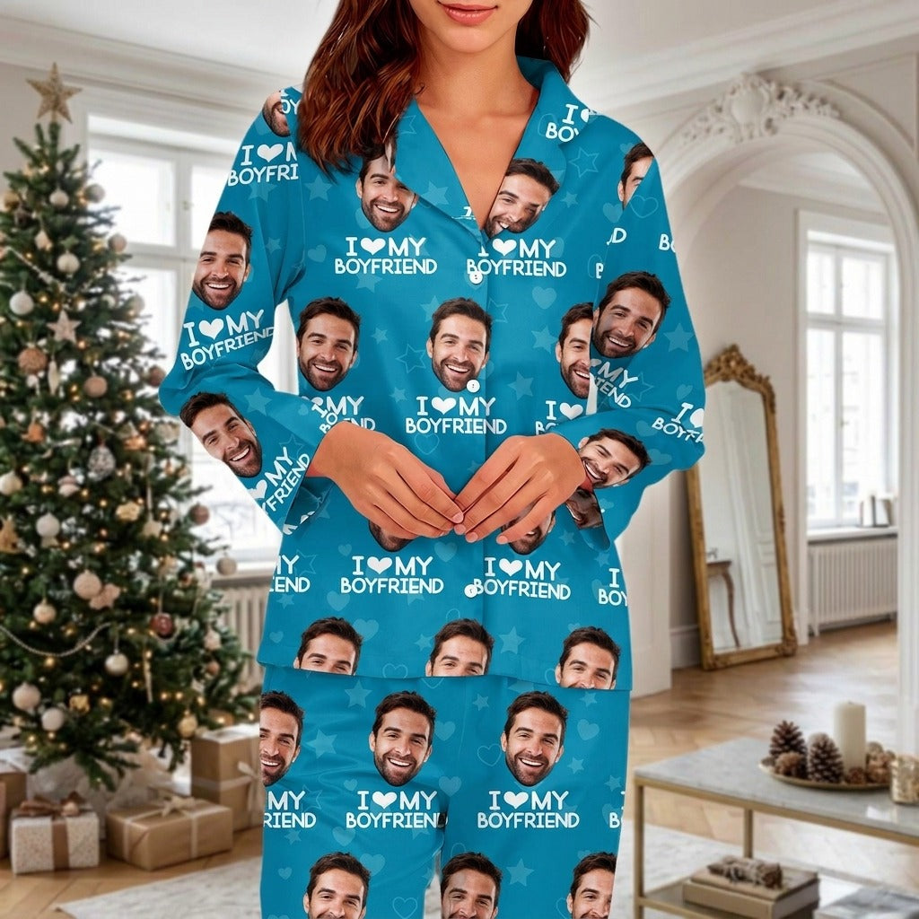 Custom Photo I Love My Girlfriend Boyfriend Pajamas Valentines Gift For Him Her Husband Wife