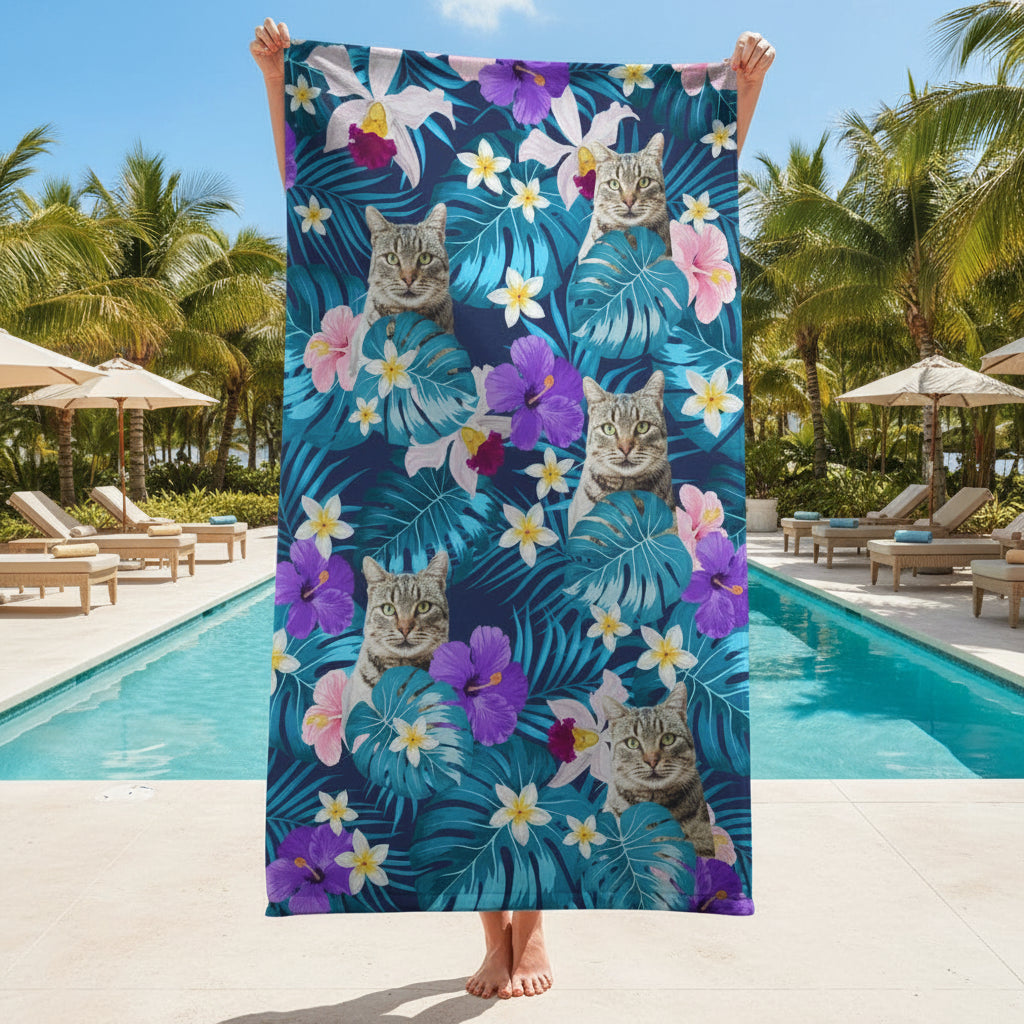 Custom Cat Photo Tropical Style Beach Towel N304