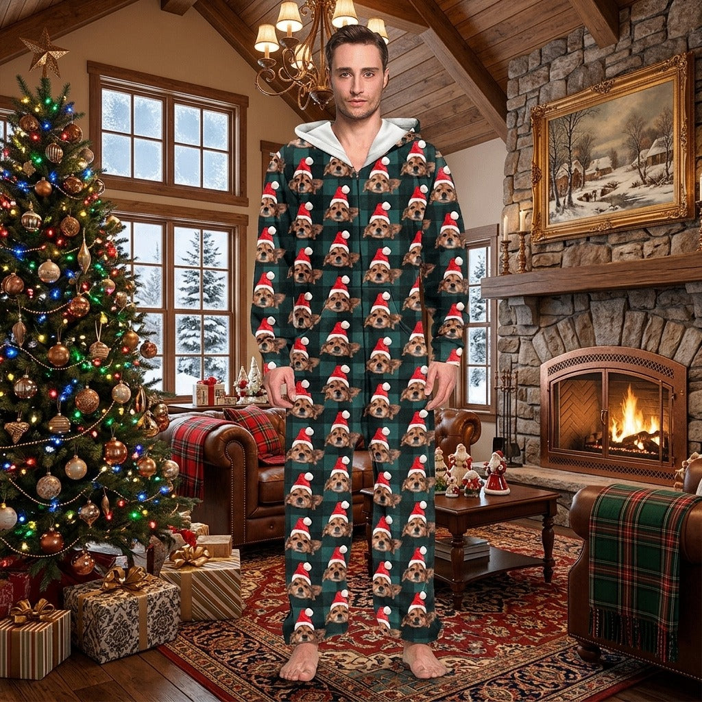 Custom Photo With Christmas Pattern Onesie Pajamas For Dog Lovers