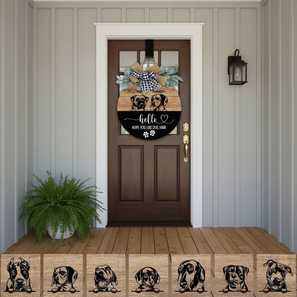 Hello Hope You Like Dog Hair Dog Wooden Door Sign With Wreat