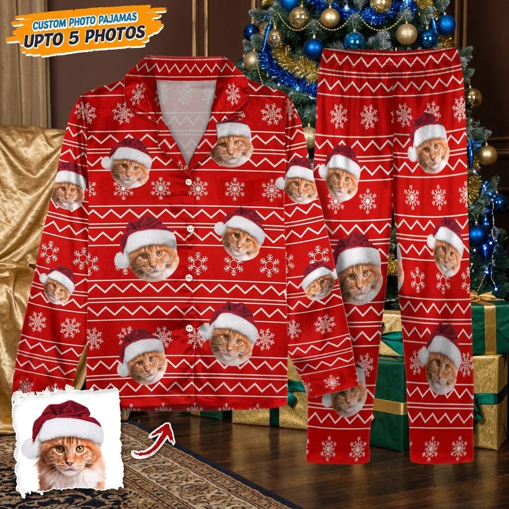 Custom Photo Christmas Cat Pajamas
