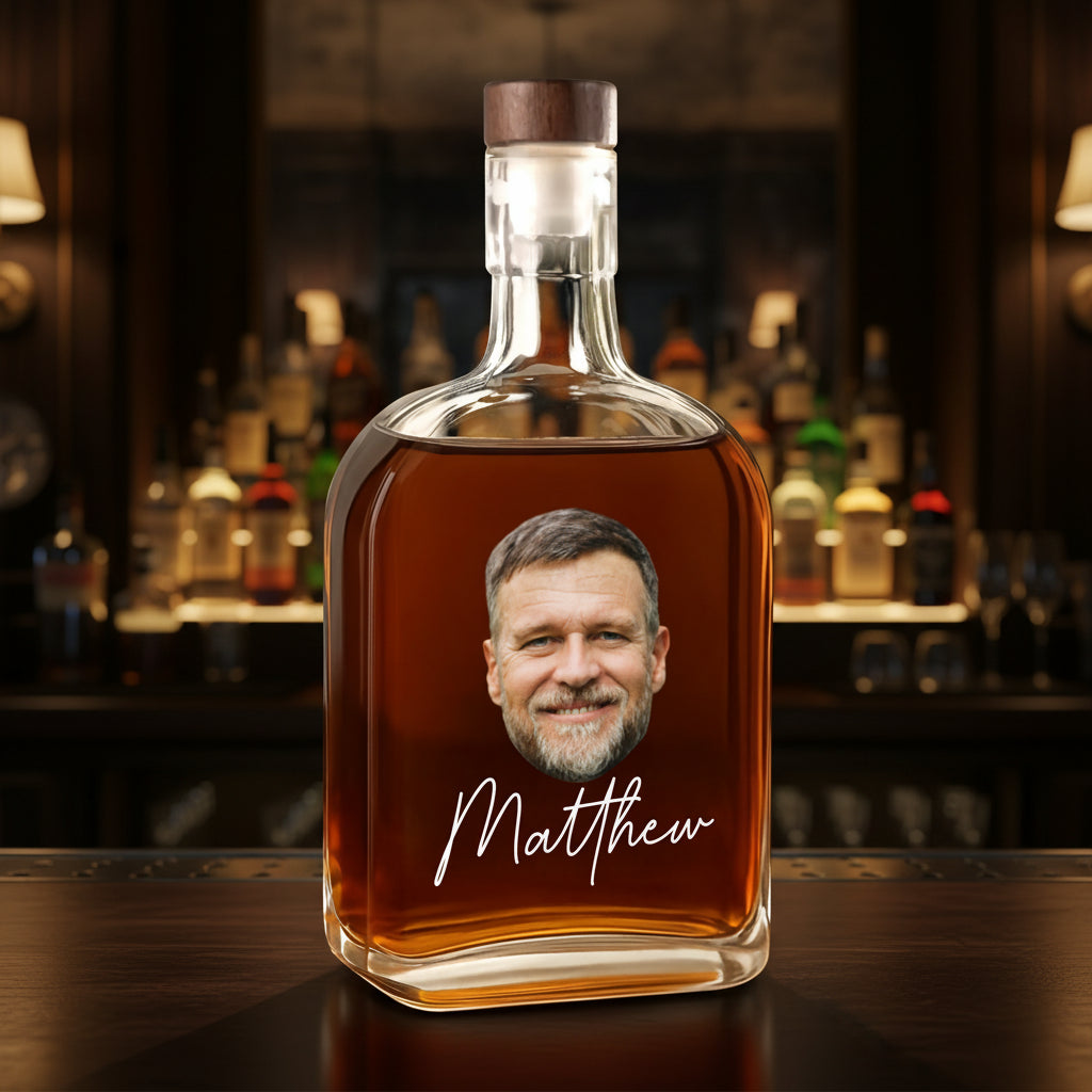 Custom Face Photo And Name On Whiskey Bottle