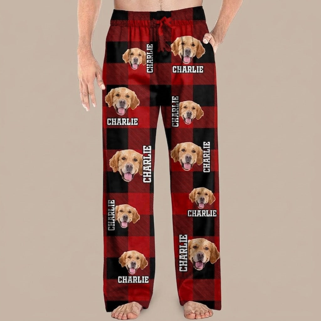 Custom Photo Name Dog Cat Flannel Man's Pants