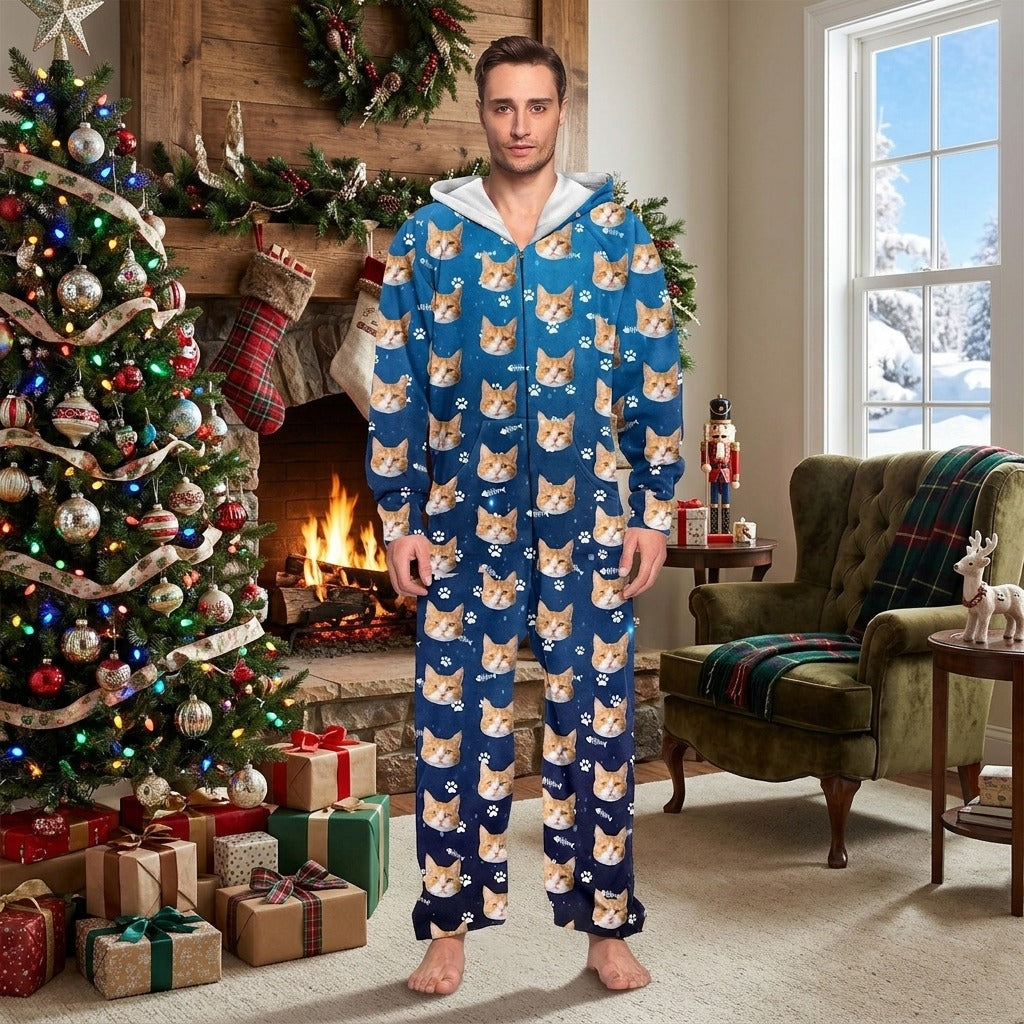 Custom Photo Galaxy Onesie Pajamas For Cat Lovers