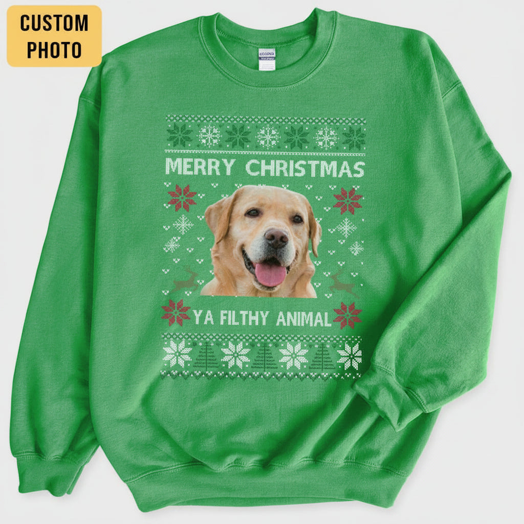 Add Photo Ugly Christmas Ya Filthy Animal Dog Cat Sweatshirt