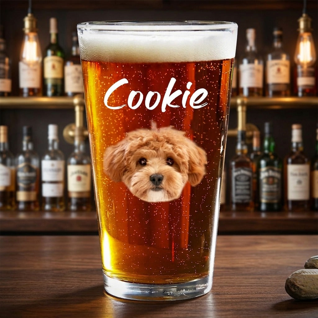 Custom Face Photo Dog Print Beer Glass