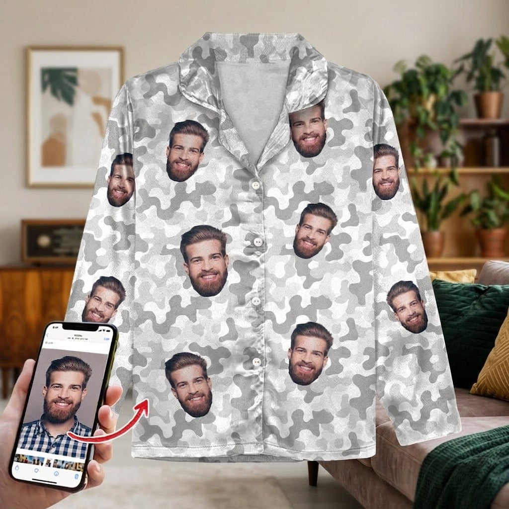 Custom Face Photo Camo Background Pajamas For Christmas Gift