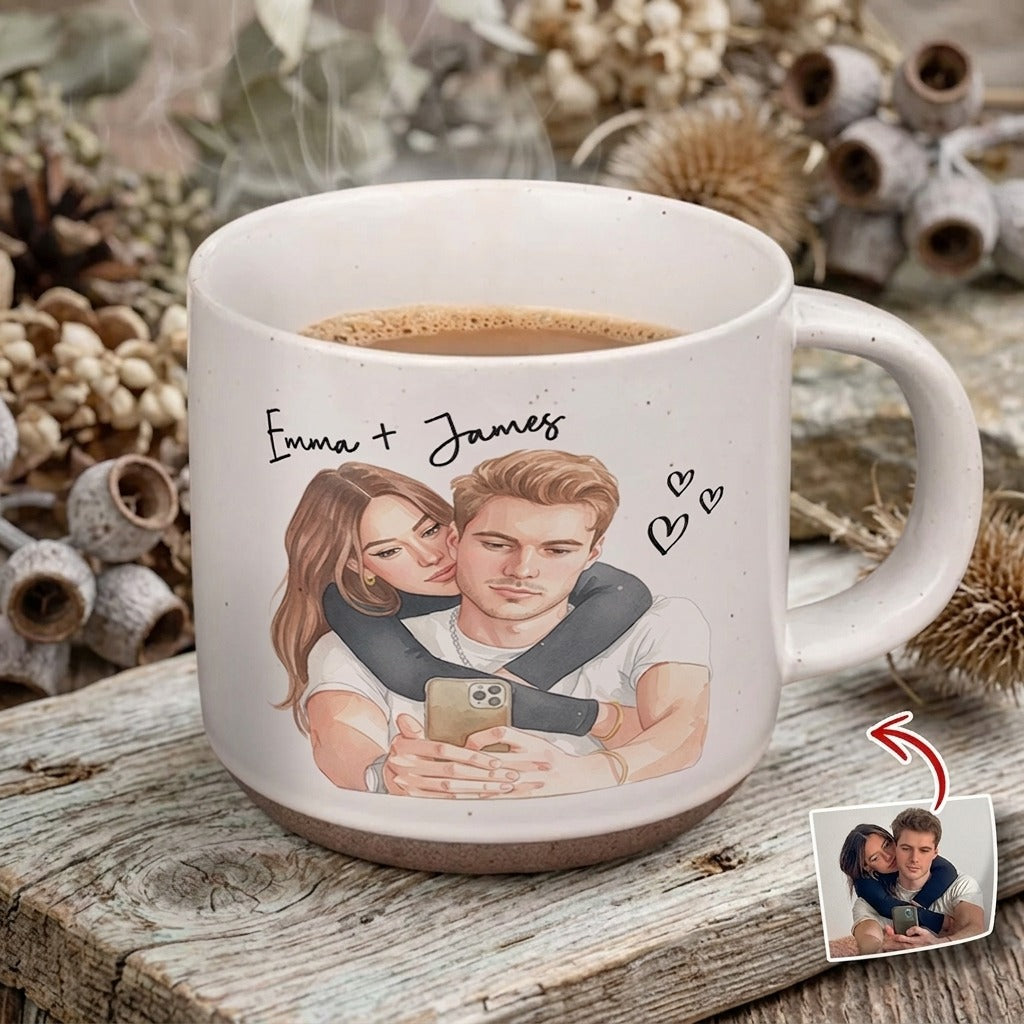 Custom Photo Pottery Mug For Family Or Couple