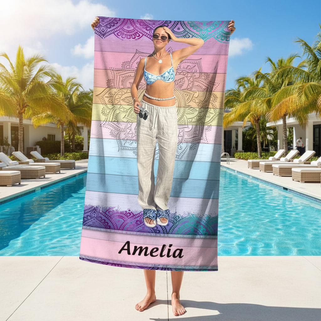 Custom Photo Traveling Beach Poolside Swimming Beach Towel D