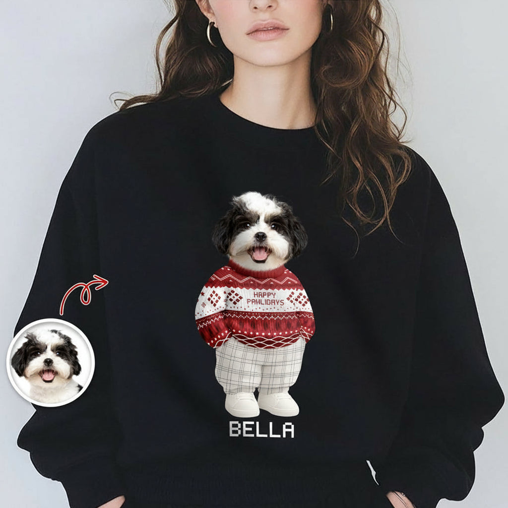 Custom Photo Dog Cat Xmas Clothes Christmas Dark Shirt Gift