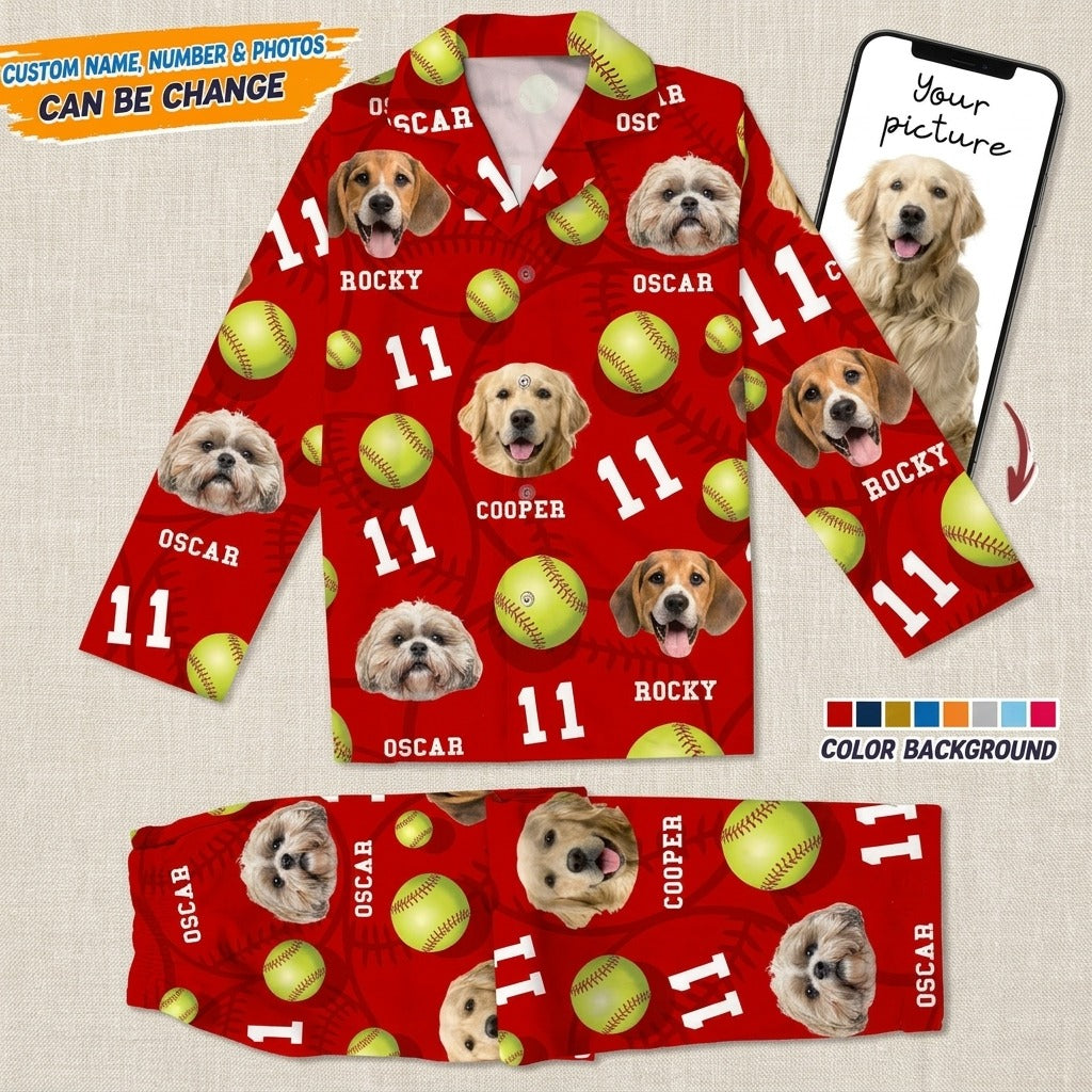 Custom Dog Cat Photo Softball For Pet Lover Pajamas T286
