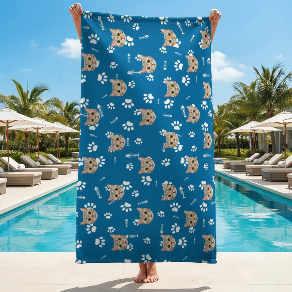 Custom Cat Photo With Icon Decoration Beach Towel TA29 88891