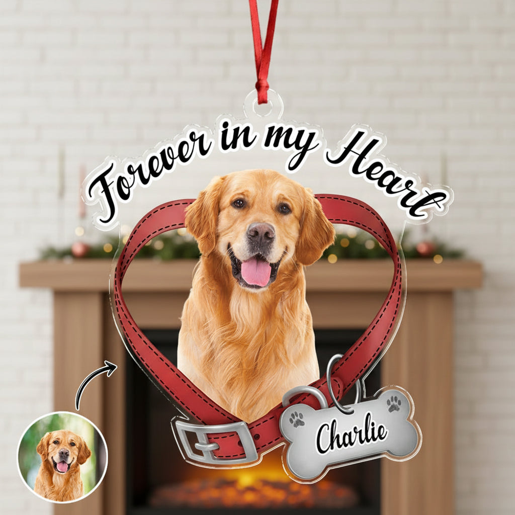 Custom Dog Photo Forever In My Heart Memorial Acrylic Orname