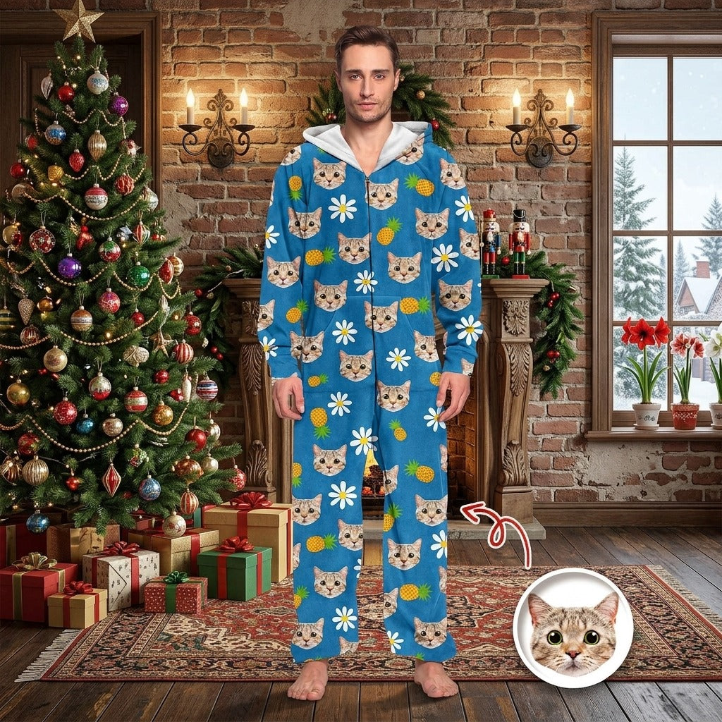 Custom Dog And Cat Photo With Accessories Pattern Pet Onesie Pajamas