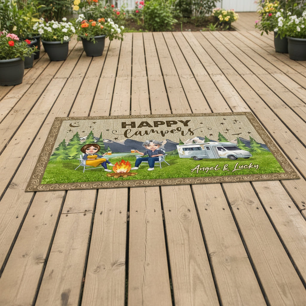 Happy Campers Chibi Couple Camping Patio Rug, Patio Mat K228