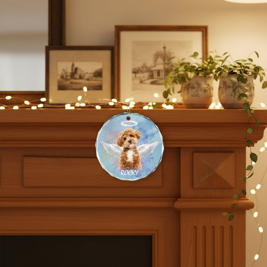 Custom Photo Angel Dog with Wings Memorial Glass Ornament HA