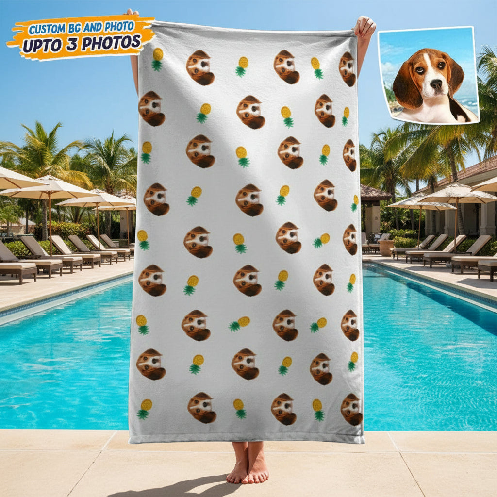 Custom Photo With Icon Decoration Dog Beach Towel TA29 88884