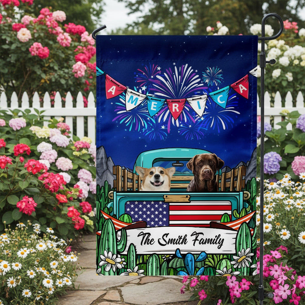 Custom Photo Happy Fourth Of July Dog Garden Flag Dog TA29 8