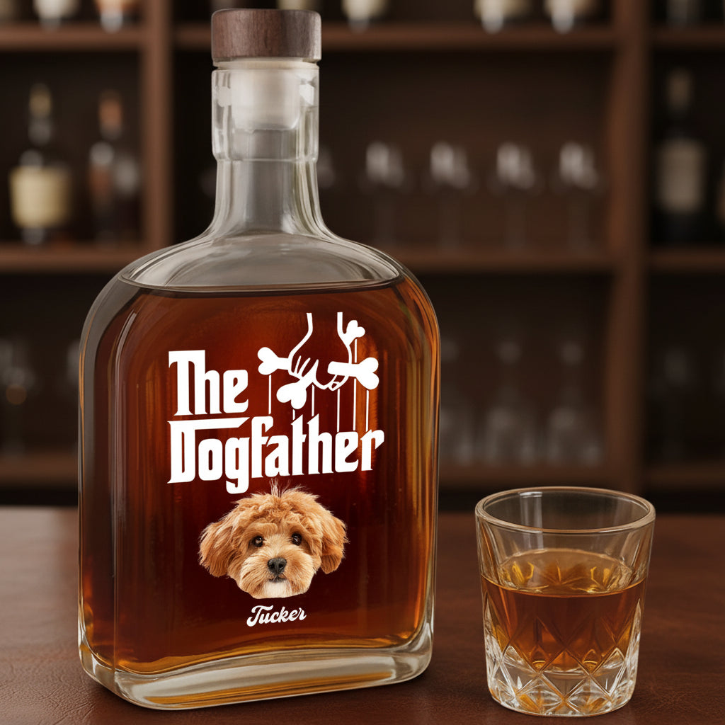 Custom Dog Photo The DogFather Whiskey Bottle For Dog Dad