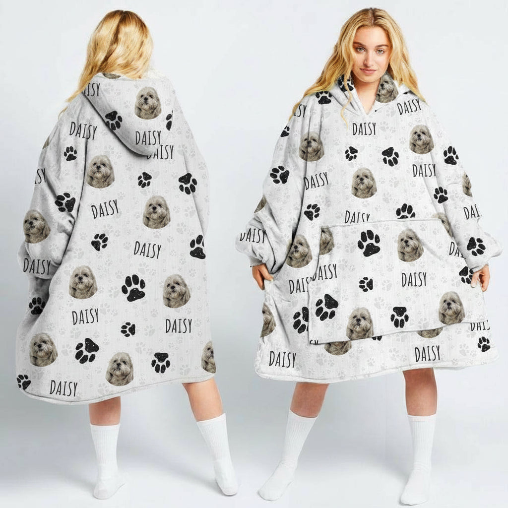 Custom Text And Upload Photo Dog Cat Hoodie Blanket