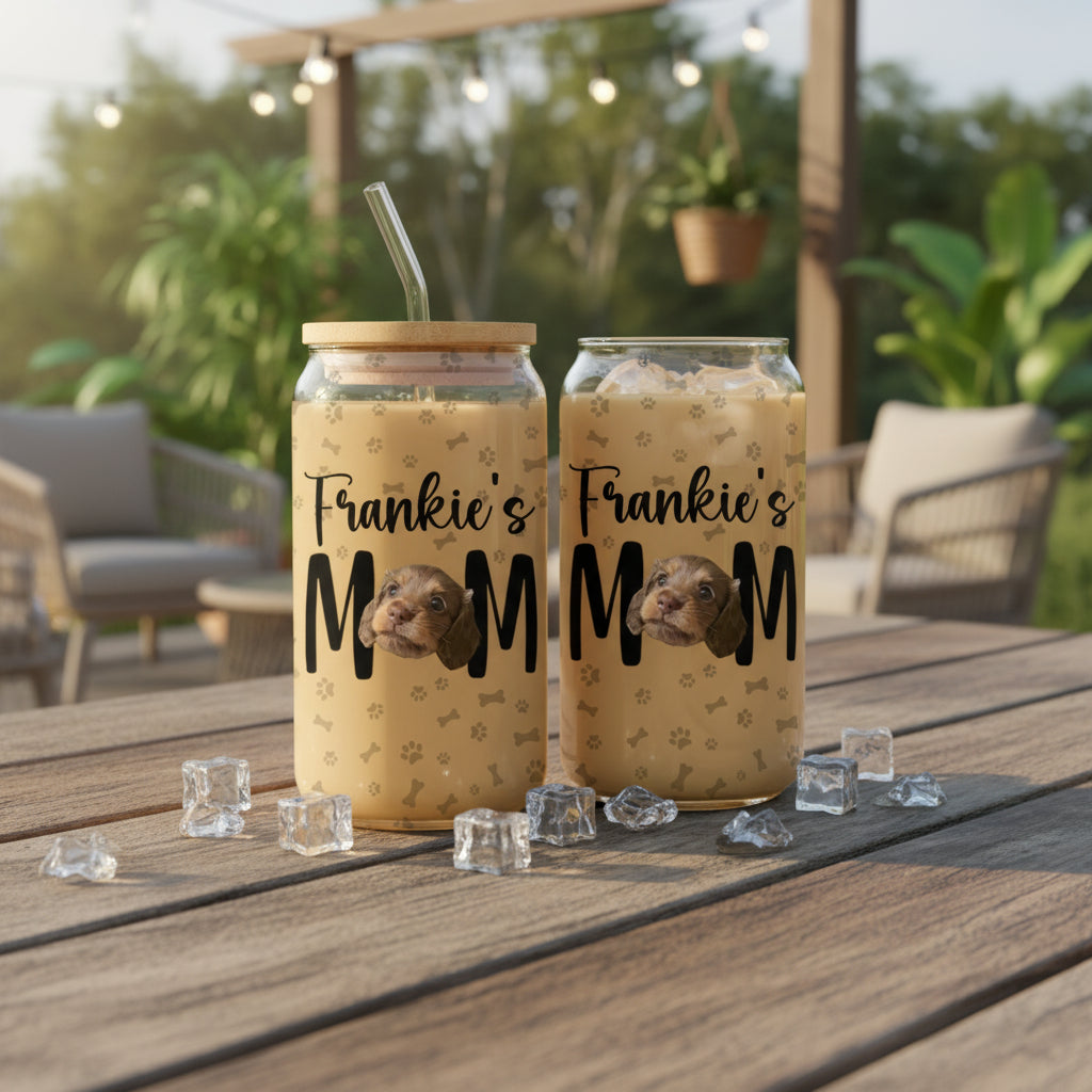 Custom Photo Dog Mom Personalized Glass Can With Lid Gift For Dog Lovers