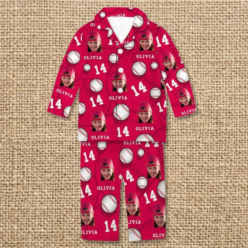Custom Face Photo And Name Baseball Pajamas