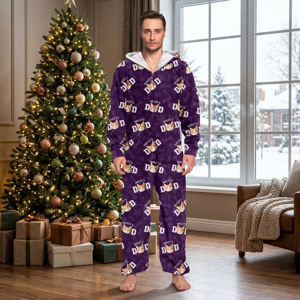 Custom Photo Cat Dad Cat Mom Onesie Pajamas For Cat Lovers
