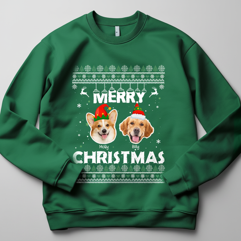 Custom Dog Cat Photo Merry Christmas Sweatshirt TH10