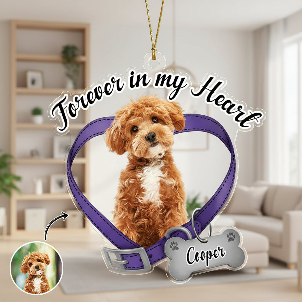 Custom Dog Photo Forever In My Heart Memorial Acrylic Orname