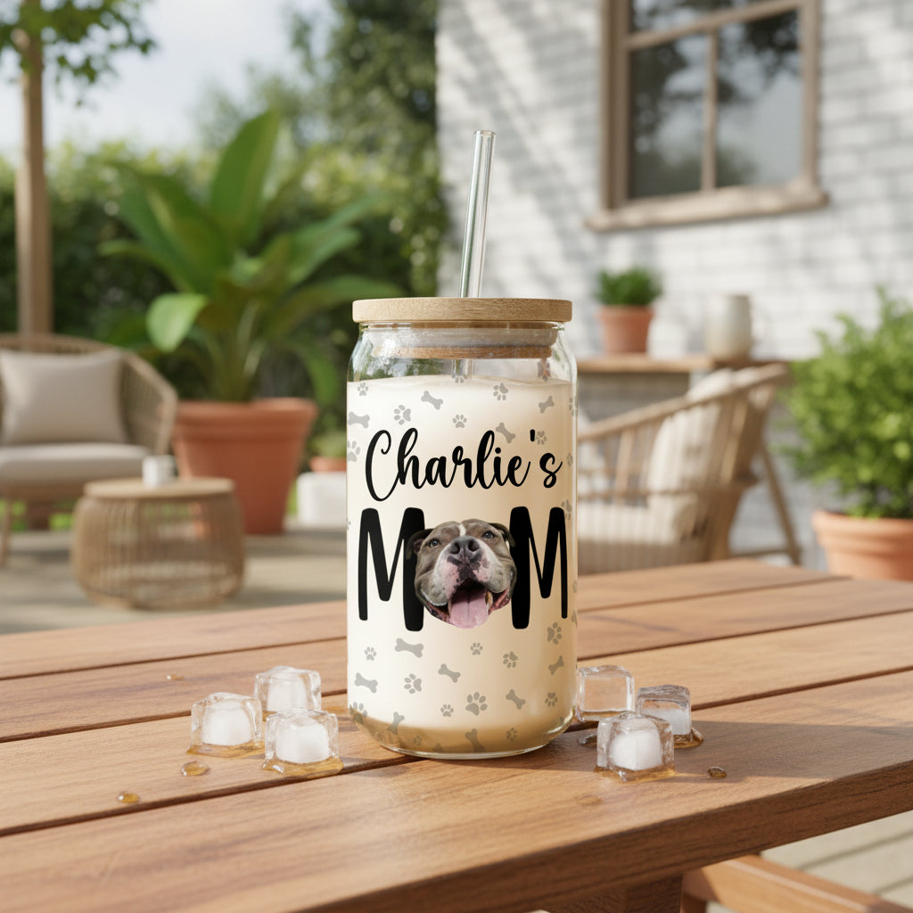 Custom Photo Dog Mom Personalized Glass Can With Lid Gift For Dog Lovers