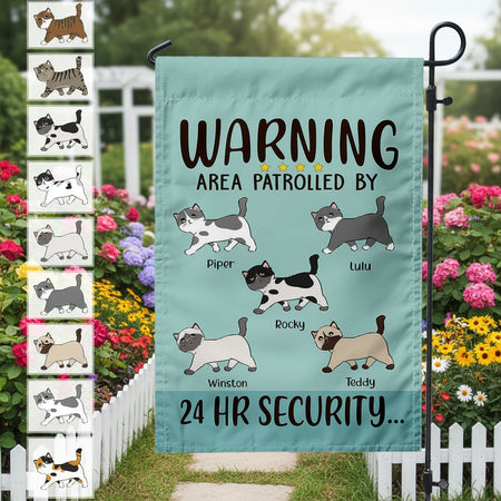 Custom Cat Area Patrolled 24Hr Security Garden Flag — Gift for Cat Lovers NPQUN