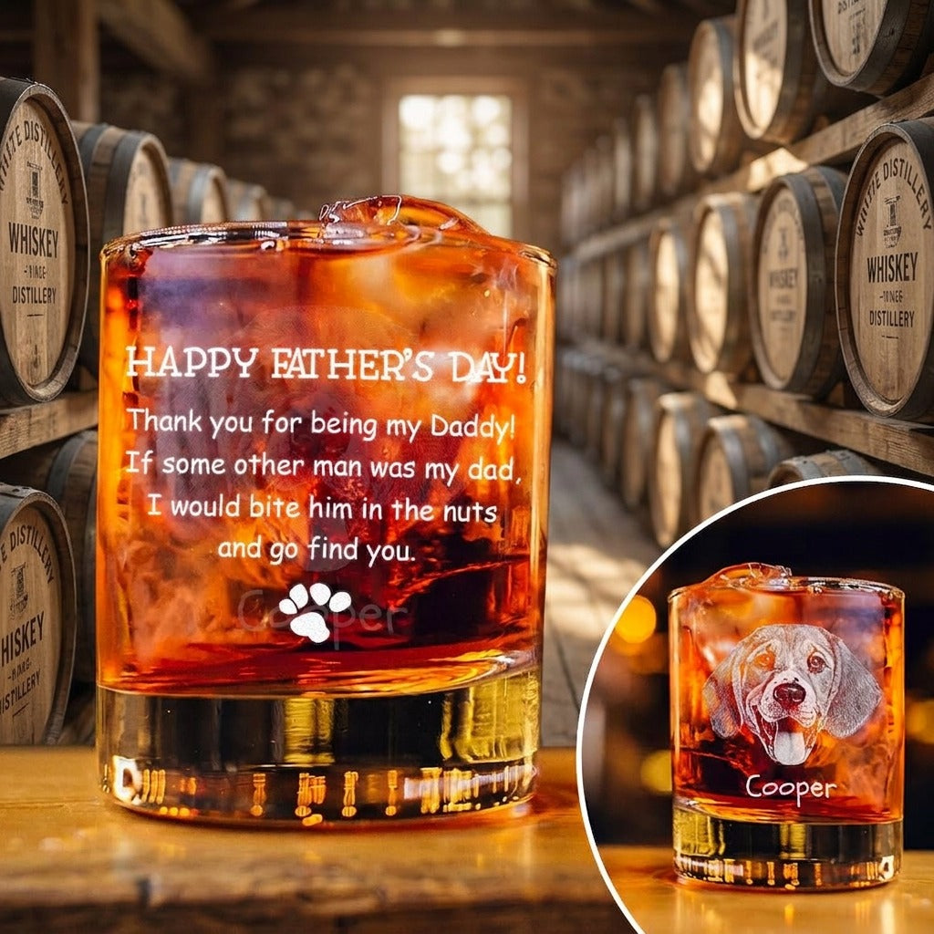 Custom Photo Thank You For Being My Daddy Christmas Gift For Dog Lover Rock Glass