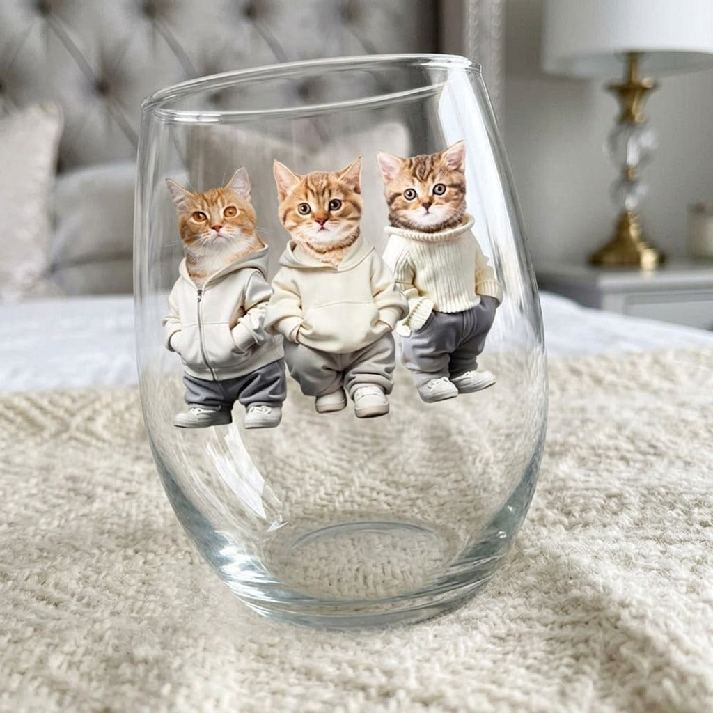 Custom Photo Cool Dog, Cat Wine Glass Gift For Dog Cat Pet Lover