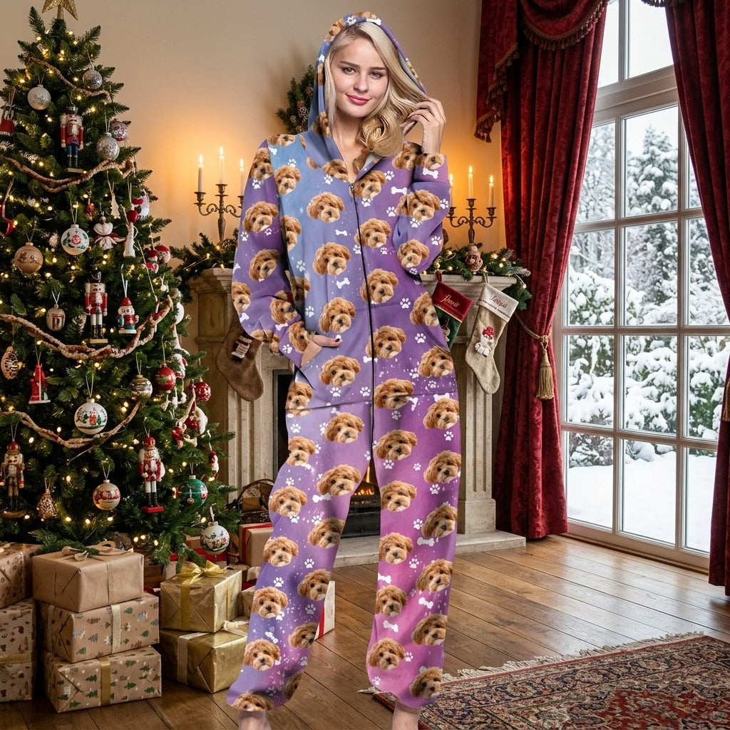 Custom Photo Galaxy Onesie Pajamas For Dog Lovers