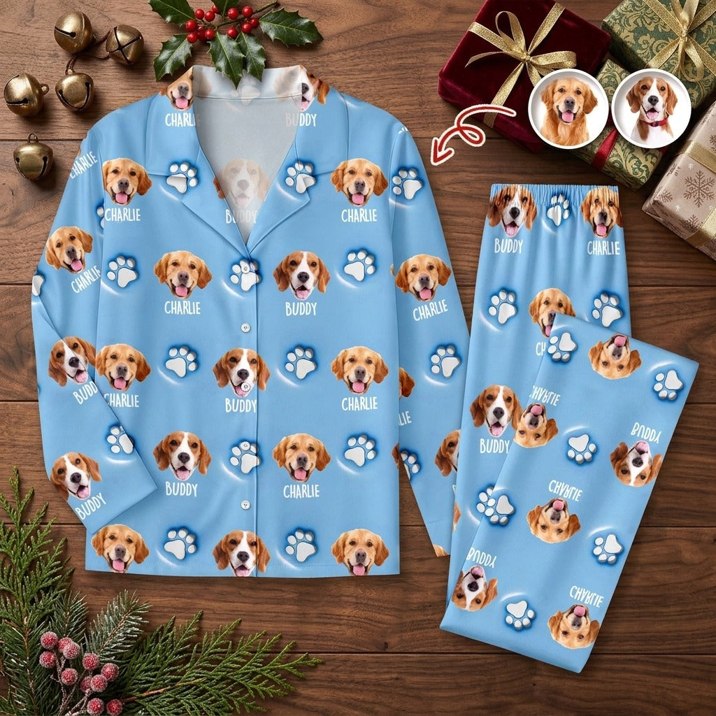 Custom Dog Face And Paw - Personalized Custom 3D Inflated Effect Pajamas