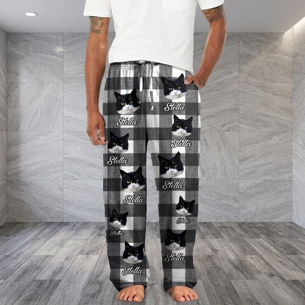 Custom Cat Photo With Christmas Background Man's Pants