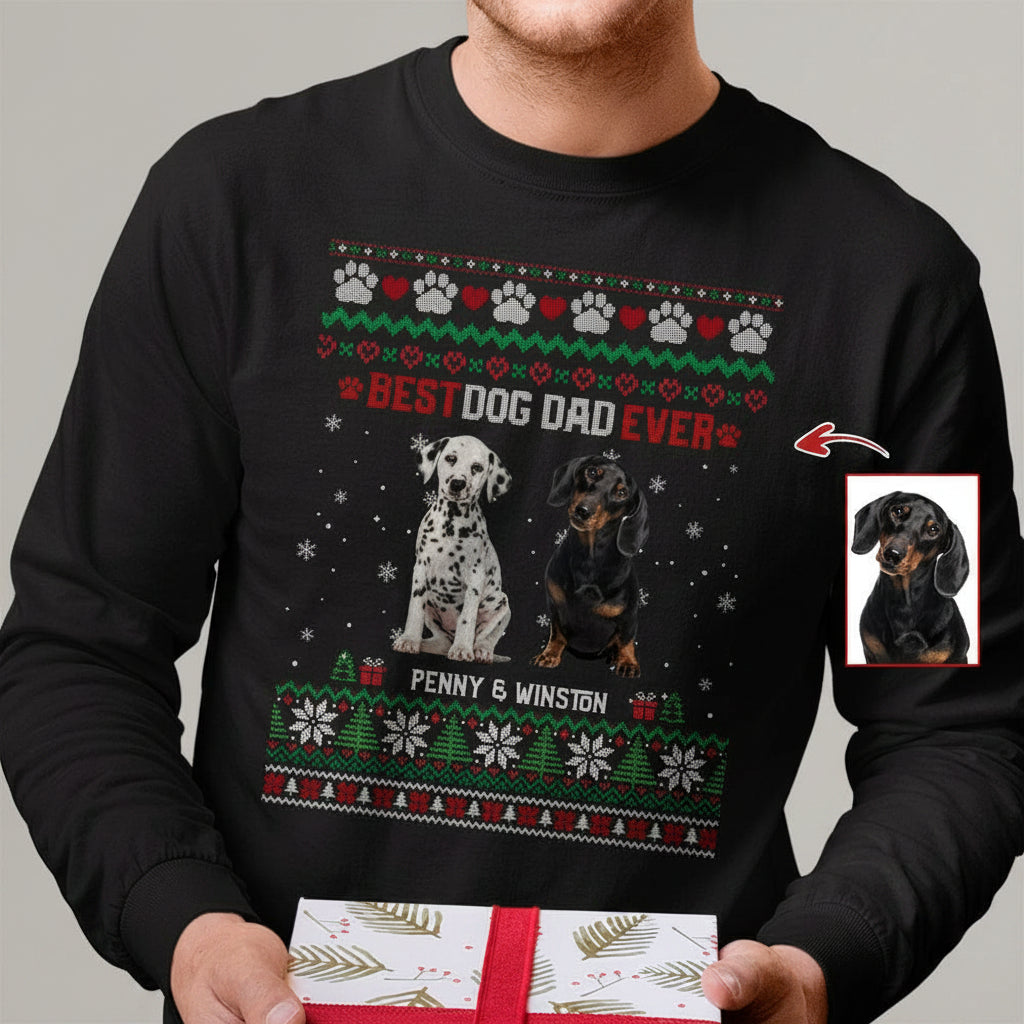 Custom Photo Best Dog Dad Ever Ugly Christmas Dog Cat Sweats