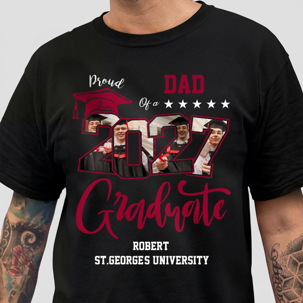 Custom Photo Proud Family Of A Graduate Graduation Dark Shir