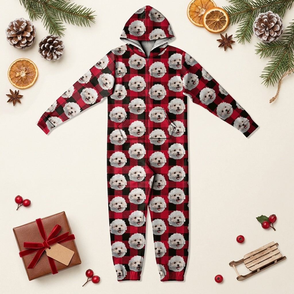 Custom Photo With Christmas Pattern Onesie Pajamas For Dog Lovers