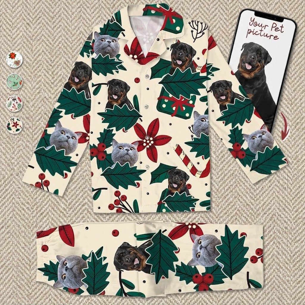 Custom Photo Christmas Dog Cat Pajamas