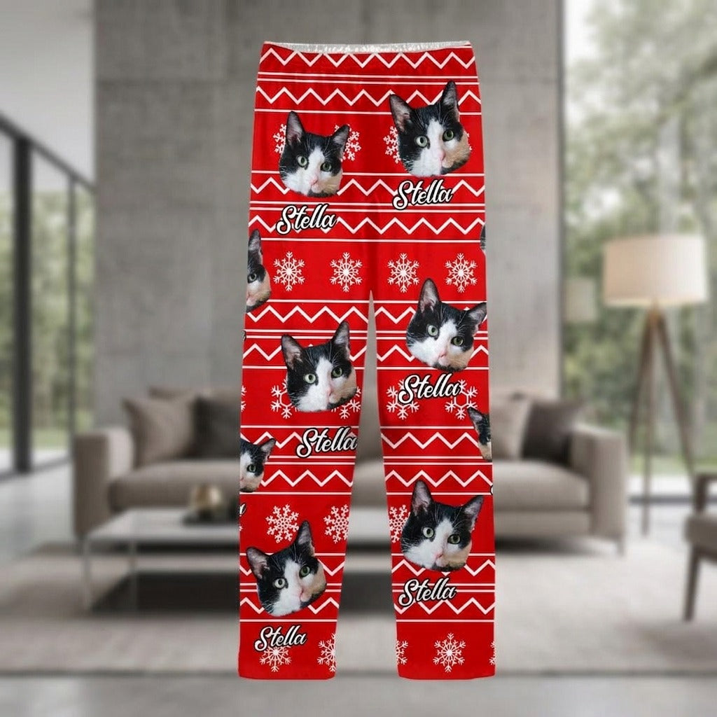 Custom Cat Photo With Christmas Background Pajamas