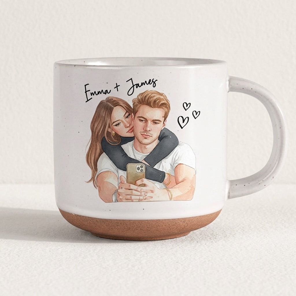 Custom Photo Pottery Mug For Family Or Couple