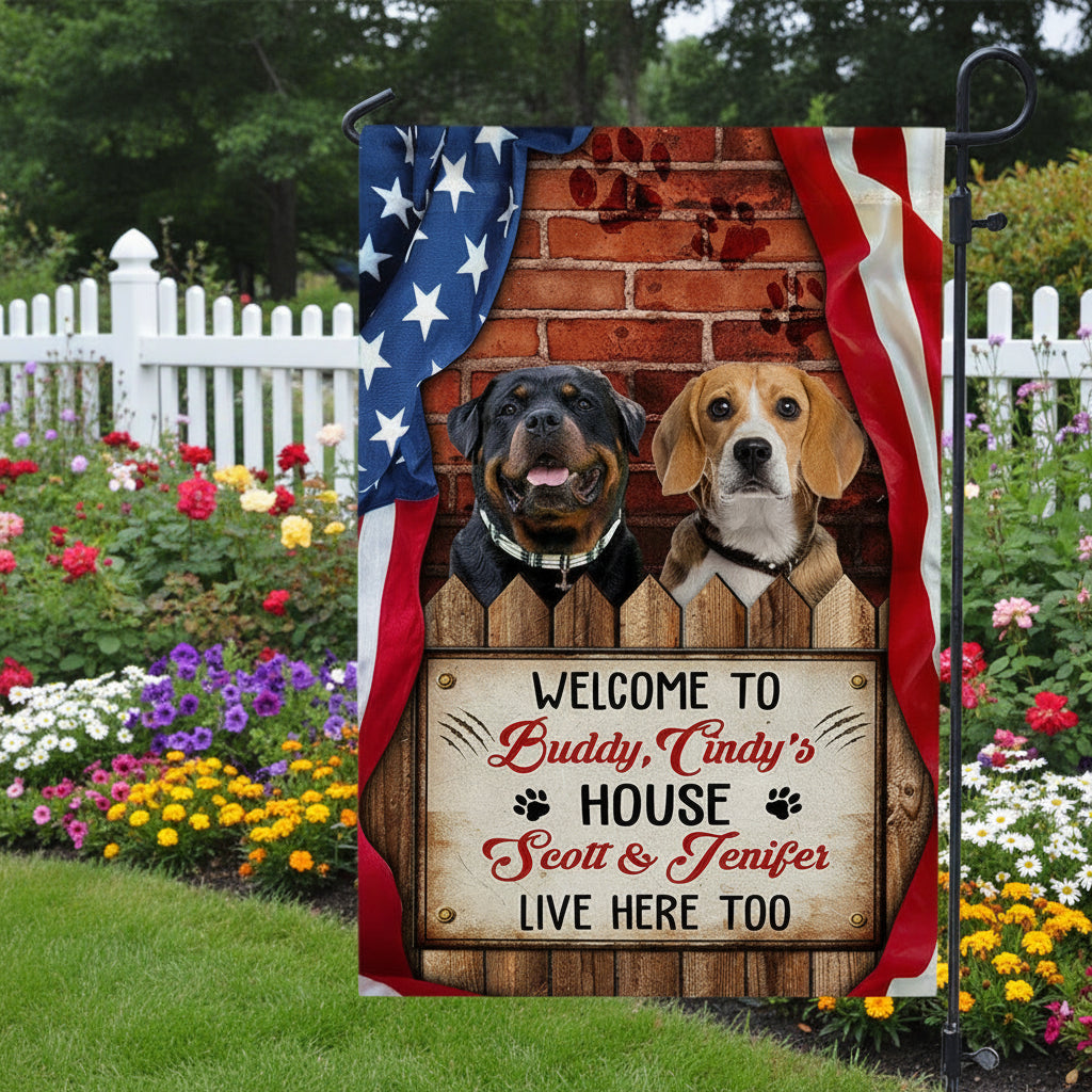 Custom Photo Welcome To Dog House Dog Cat Garden Flag N369 H