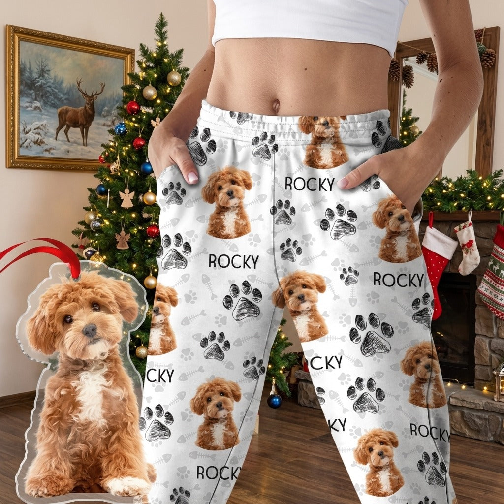 Custom Photo Dog Cat Paw For Dog Cat Lover Pajamas Christmas NKT1