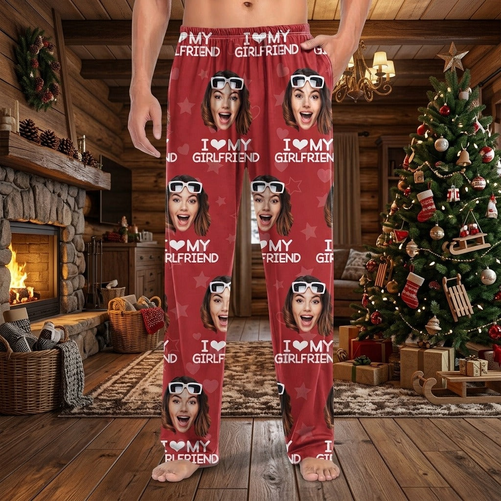 Custom Photo I Love My Girlfriend Boyfriend Pajamas Valentines Gift For Him Her Husband Wife