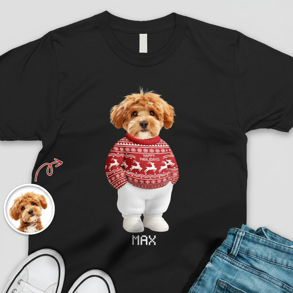 Custom Photo Dog Cat Xmas Clothes Christmas Dark Shirt Gift