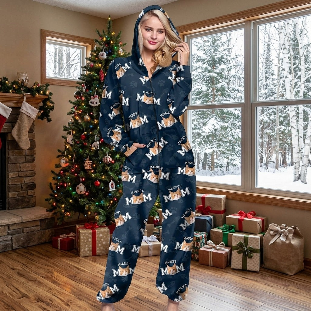 Custom Photo Cat Dad Cat Mom Onesie Pajamas For Cat Lovers