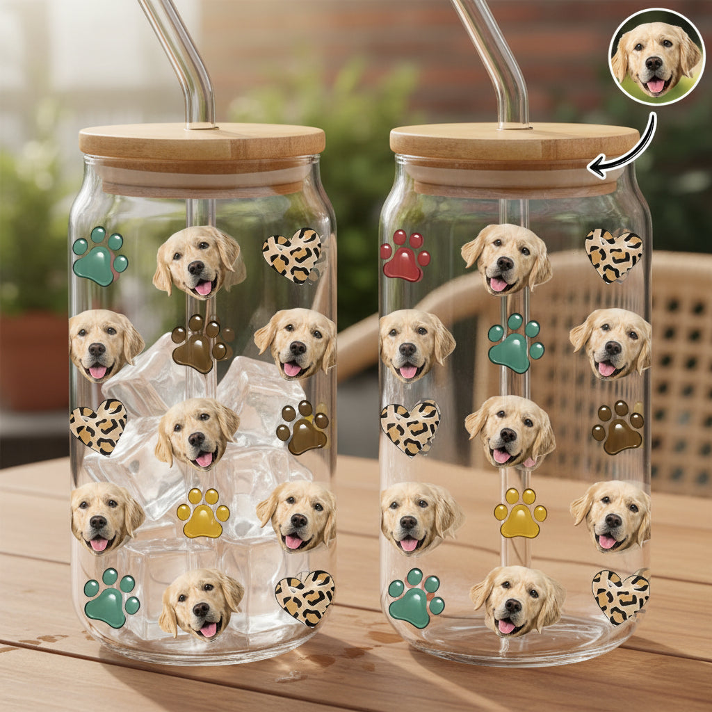Custom Dog Cat Pet Photo Glass Can With Lid Gift for Pet Lovers